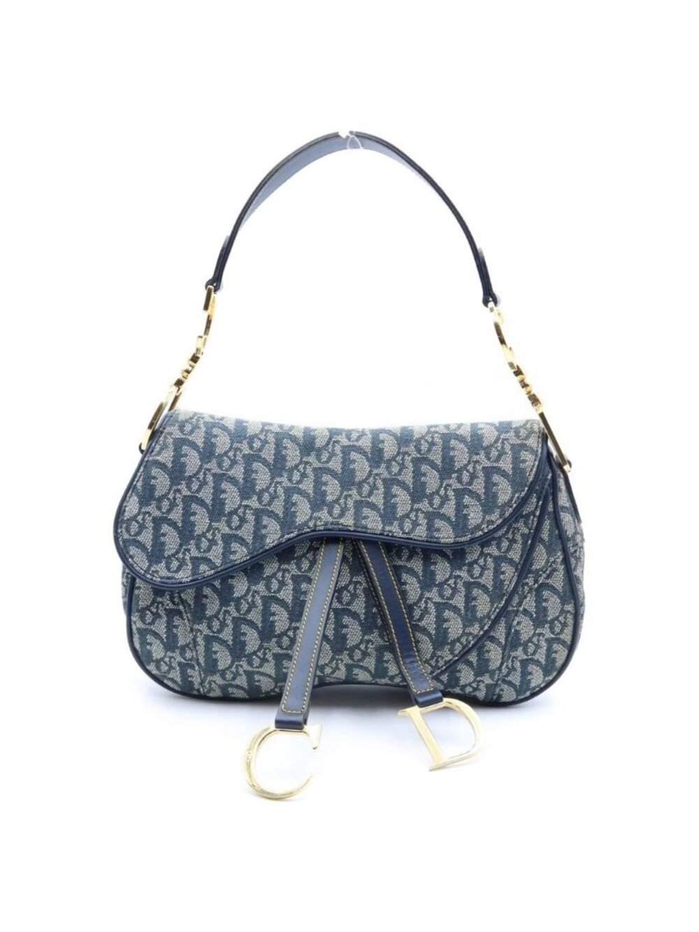 Dior Trotter Saddle Bag Navy Leather Canvas Gold